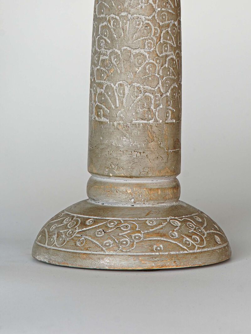 Traditional Gray Wash Eco-friendly Handmade Mango Wood Set Of One 12" Pillar Candle Holder BBH