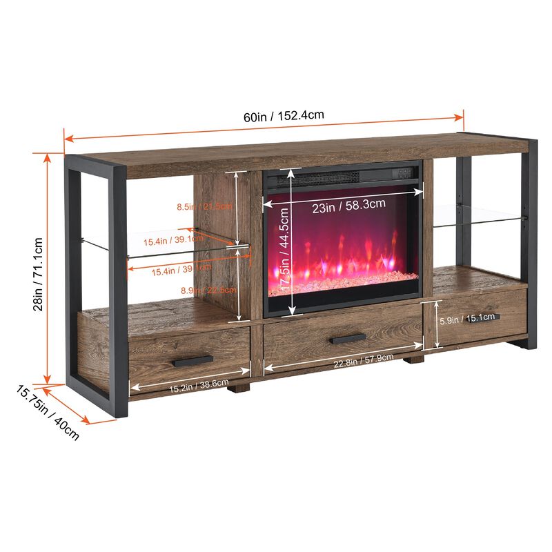 MONDAWE 60 Inch Electric Fireplace Media TV Stand With Sync Colorful LED Lights