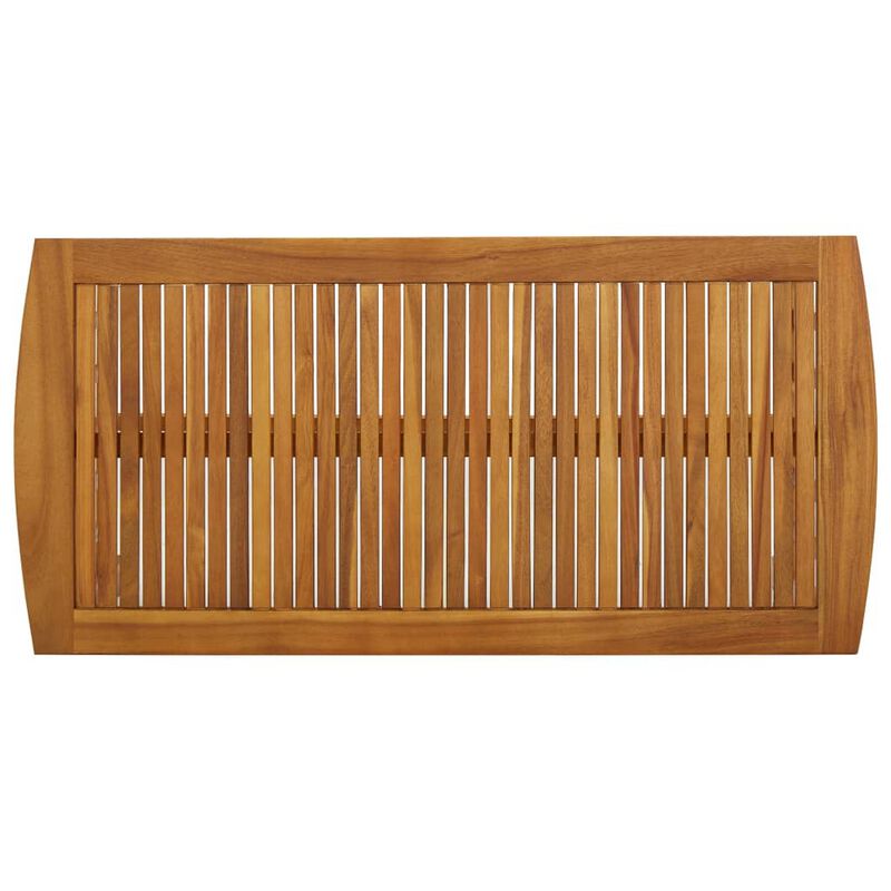 Mia Coffee Table, Brown Acacia Wood, Slatted Rectangular 40 Inch - Benzara