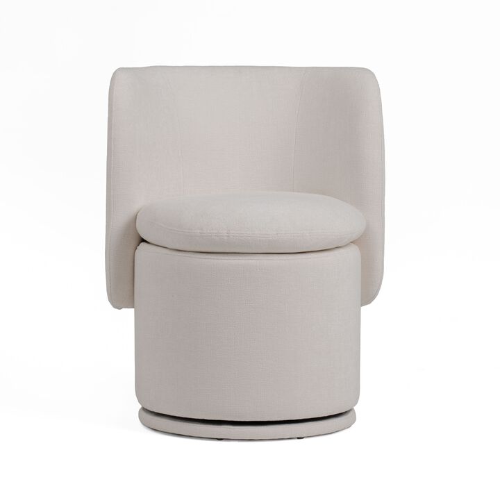 Reno Nori 26 Inch, Swivel Dining Chair, Off White Fabric, Wingback, Wood - Benzara