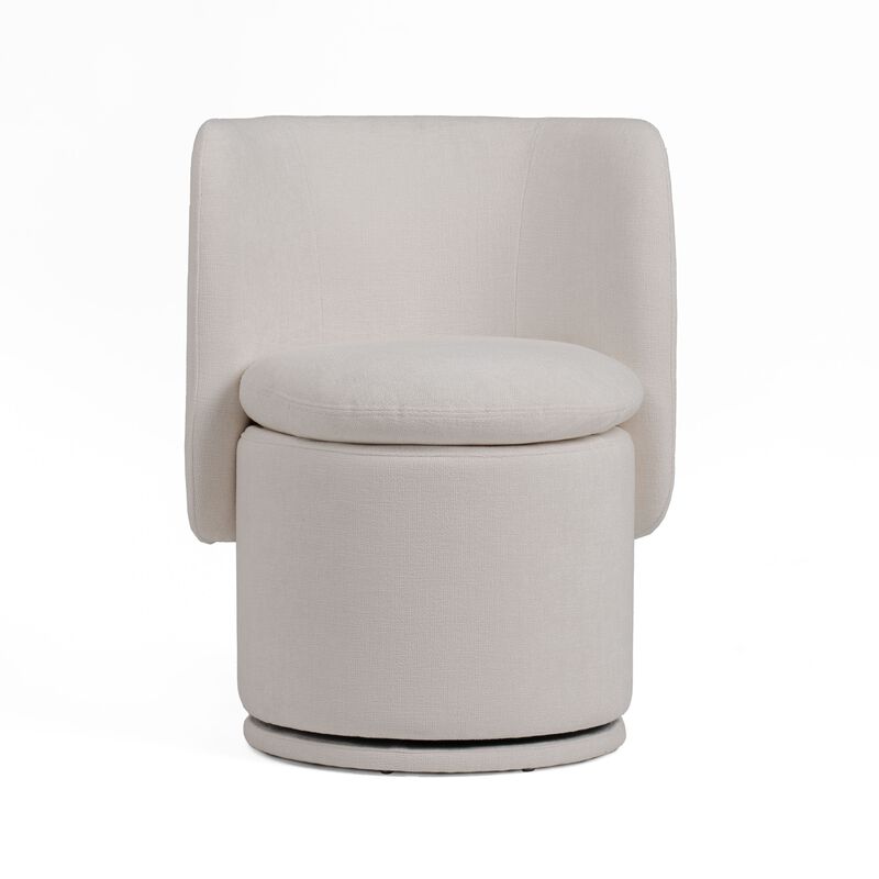 Reno Nori 26 Inch, Swivel Dining Chair, Off White Fabric, Wingback, Wood - Benzara