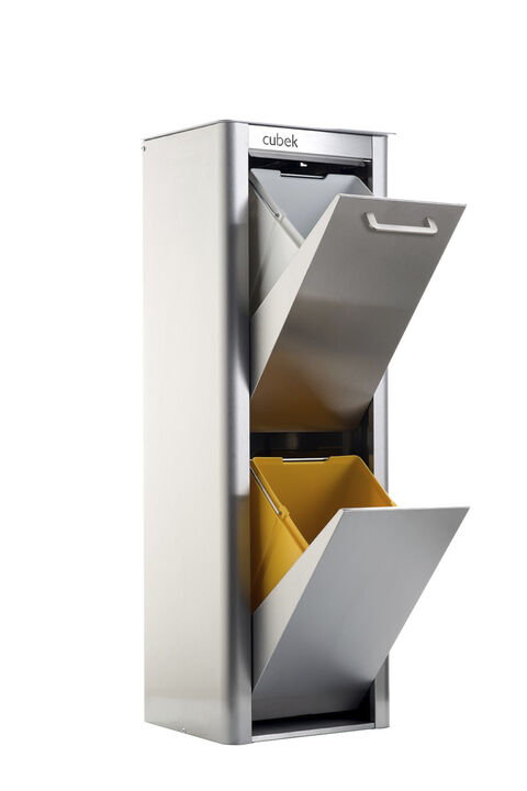 Trash Can with Recycling Bin Combo, Dual Compartment Trash Can for Home, Kitchen, Office - Stainless steel - CUBEK