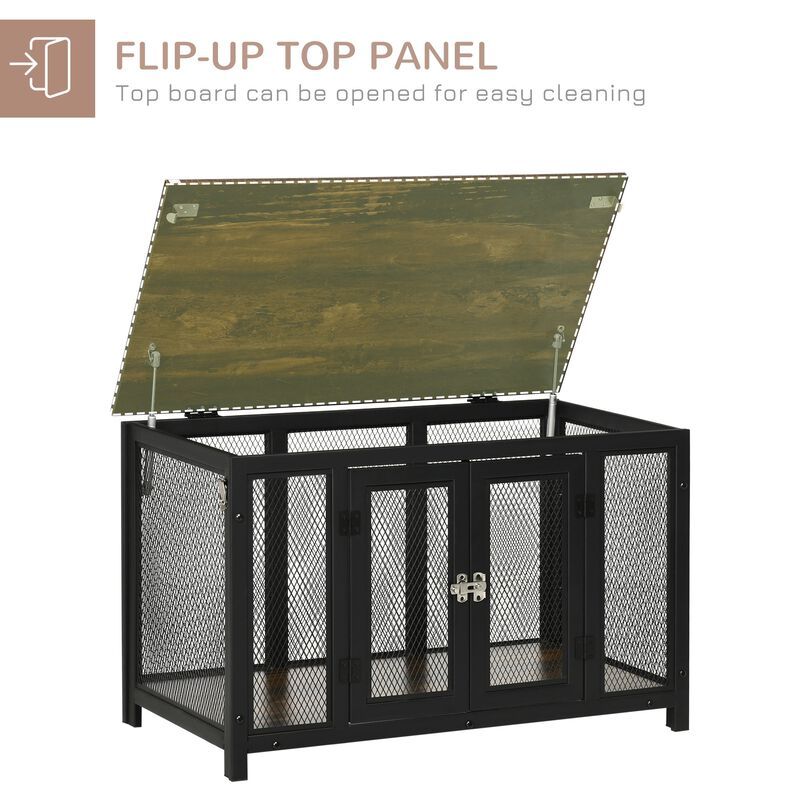 Brown/Black Pet Crate: Large Dog Furniture with Spacious Interior