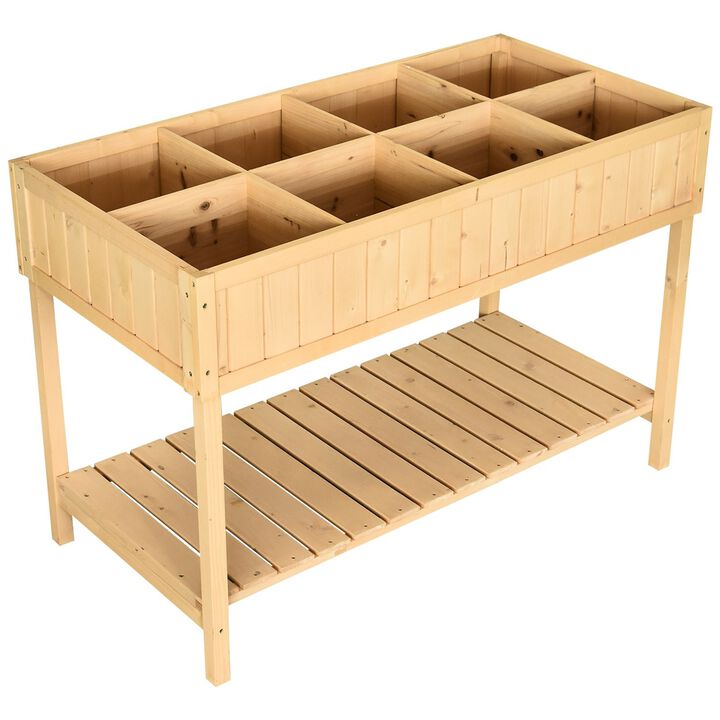 FarmHome 8-Grid Fir Wooden Raised Garden Planter Box for Outdoor Gardening