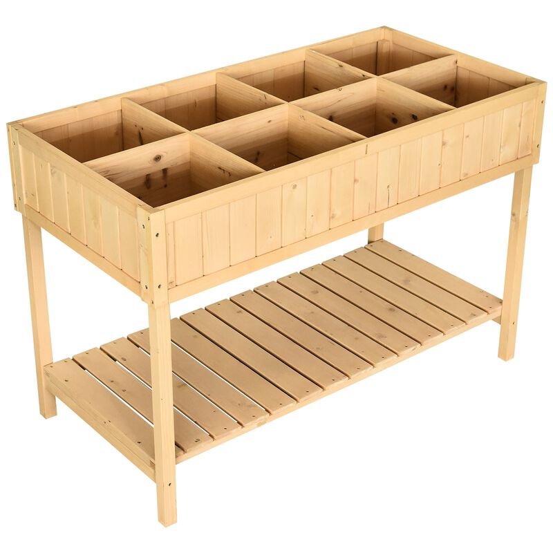 FarmHome 8-Grid Fir Wooden Raised Garden Planter Box for Outdoor Gardening