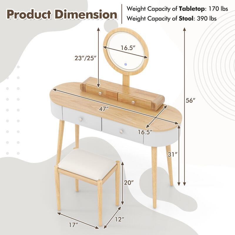Makeup Vanity Table Set with LED Mirror and 3 Spacious Drawers