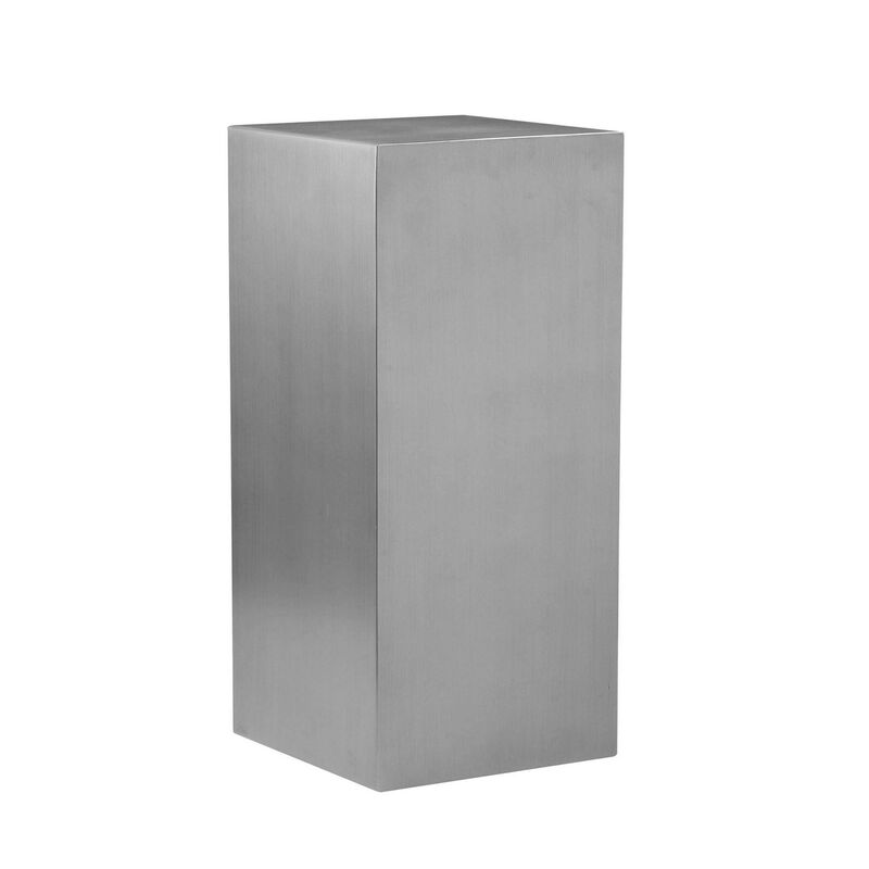 Meta Set of 3 Pedestal Display Stand, Square Pillars Brushed Silver Steel - Benzara