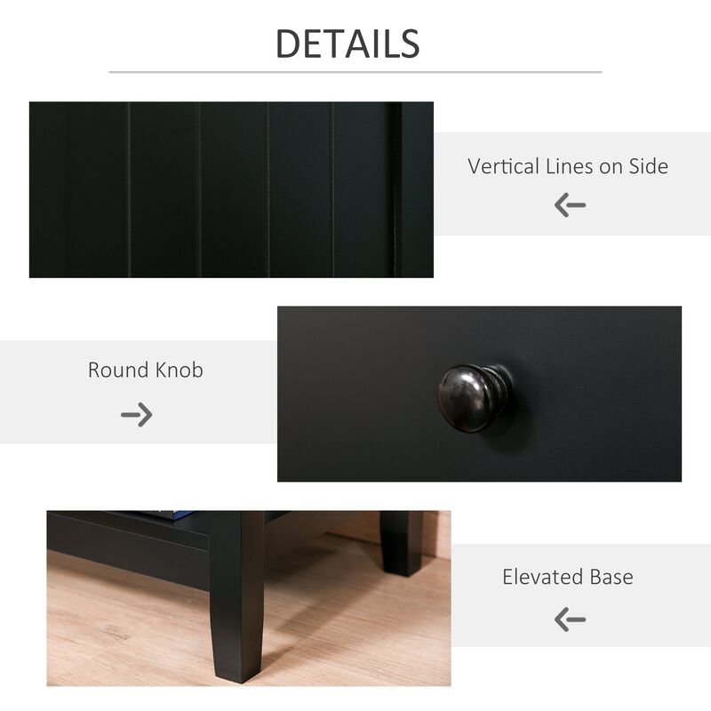 Black Nightstand: Compact Bedside Table with Drawer and Shelf