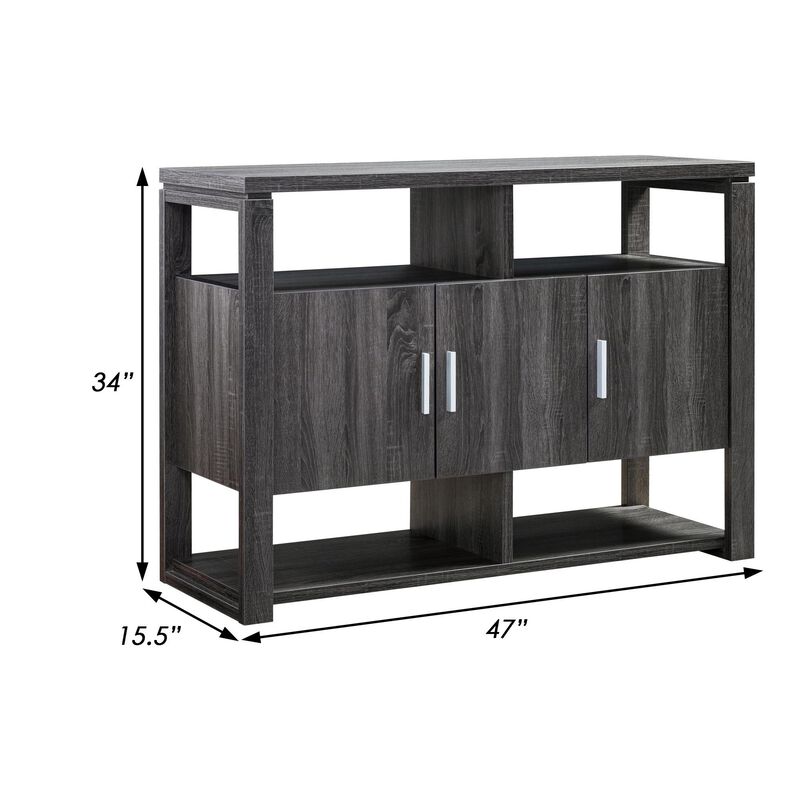 47 Inch Serving Cabinet Buffet Sideboard Console, 2 Shelves, 3 Doors, Gray - Benzara