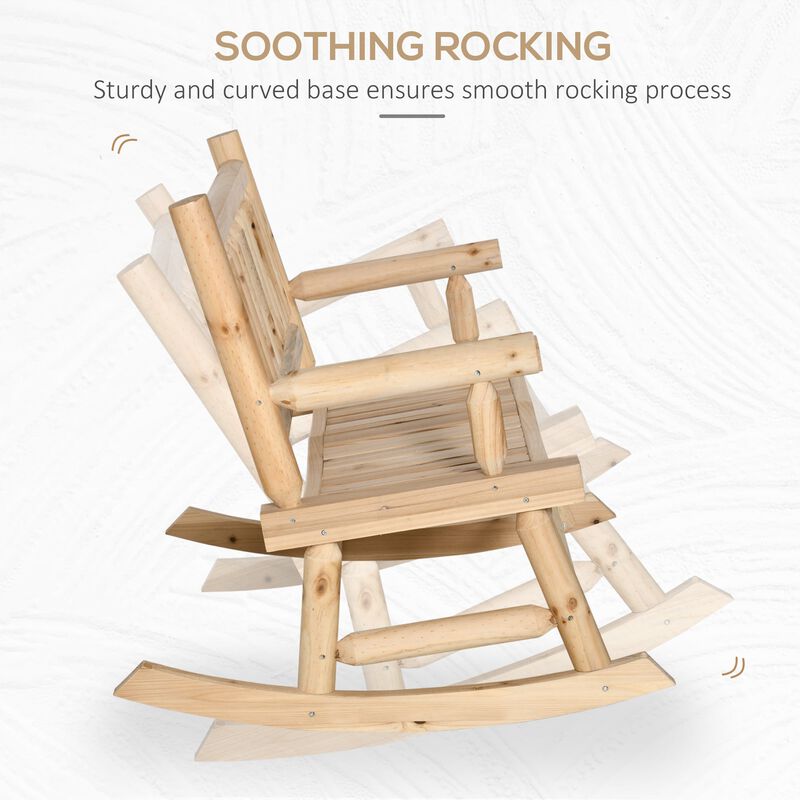 Natural Porch Duo: 2-Person Wooden Rocking Chair with Log Design