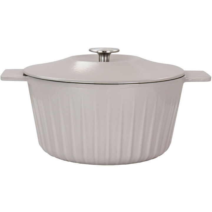 Martha Stewart Enameled Cast Iron 5 Quart  Embossed Stripe Dutch Oven with Lid in Warm Grey