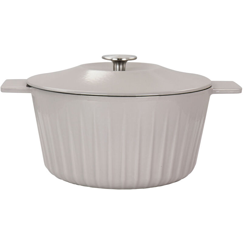 Martha Stewart Enameled Cast Iron 5 Quart  Embossed Stripe Dutch Oven with Lid in Warm Grey