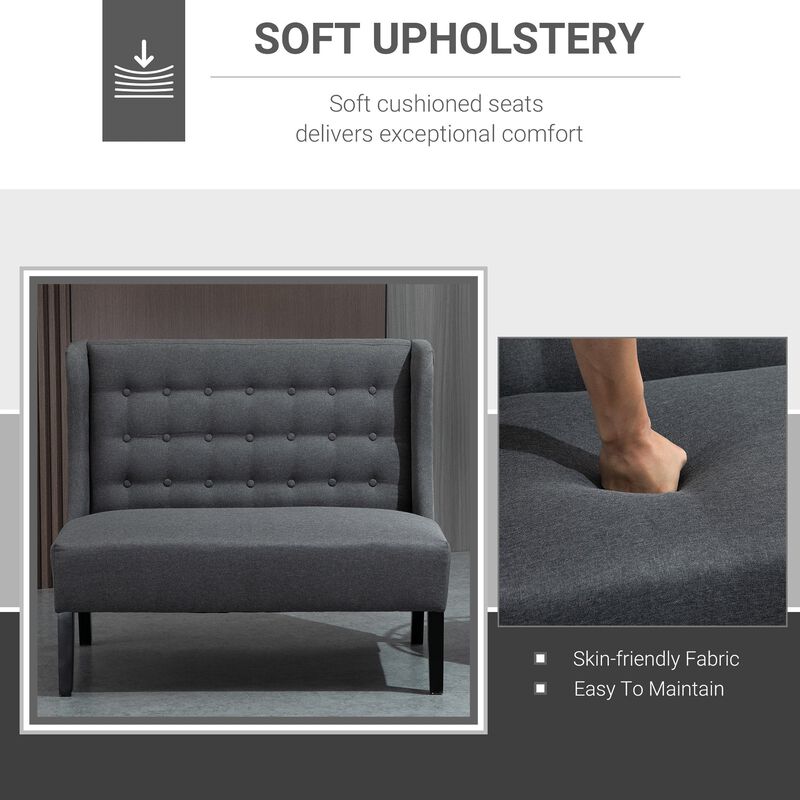 Gray Classic Loveseat: Linen Wingback with Button Tufting