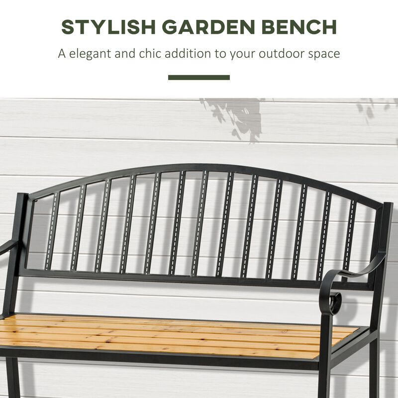 Garden Loveseat: 50" Bench with Antique Backrest and Wood Seat