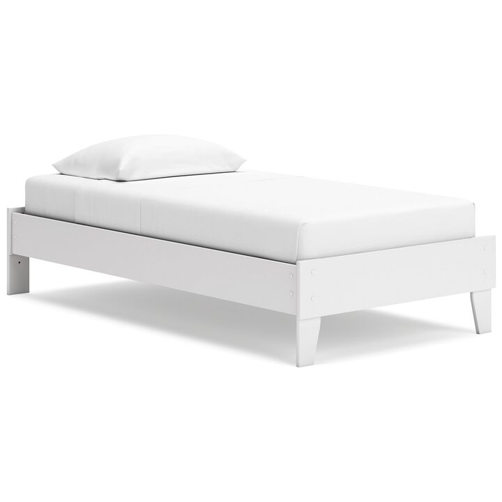 Alli Twin Size Platform Bed, Modern Matte White Wood, Low Profile Legs - Benzara