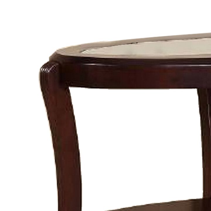 Lyn 51 Inch Console Table with Oval Glass Top and Lower Shelf, Brown Wood - Benzara