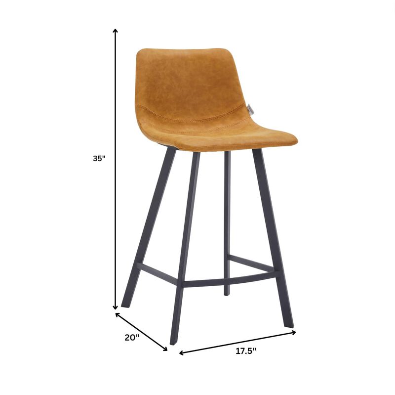 Elland Modern Upholstered Leather Bar Stool With Black Iron Legs & Footrest