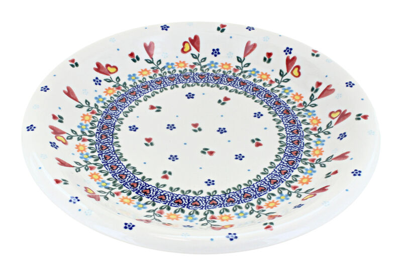 Blue Rose Polish Pottery Hearts & Flowers Dinner Plate