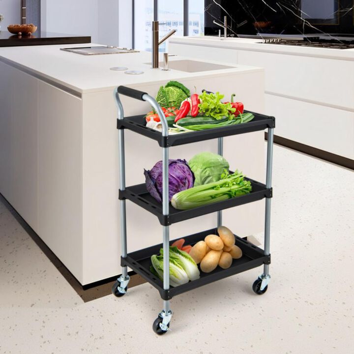 Hivvago 3 Layer Tool Cart with PP Shelves Sponged Handle and Swivel Wheel