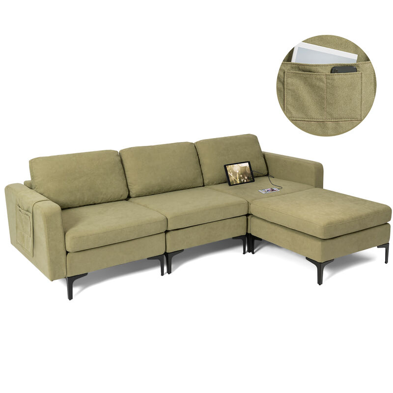 Costway Modular L-shaped 3 Seat Sectional Sofa w/ Reversible Chaise & 2 USB Ports