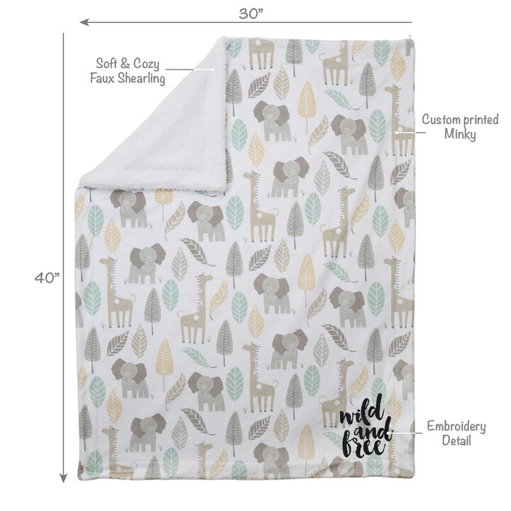 Lambs & Ivy Jungle Friends Elephant/Giraffe Safari Soft Fleece Baby Blanket