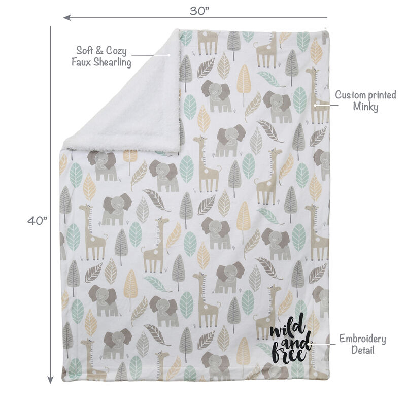 Lambs & Ivy Jungle Friends Elephant/Giraffe Safari Soft Fleece Baby Blanket