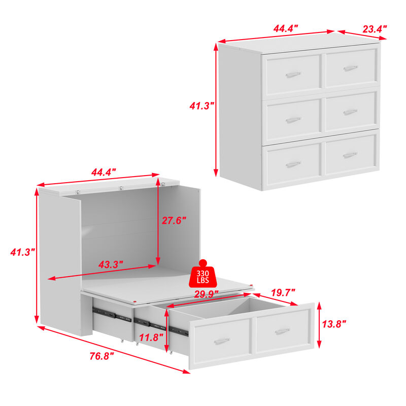 FUFU&GAGA Modern Convertible Bed with Storage Drawers and Upholstered Backrest (76.8" L x 44.4" W x 41.3" H), White