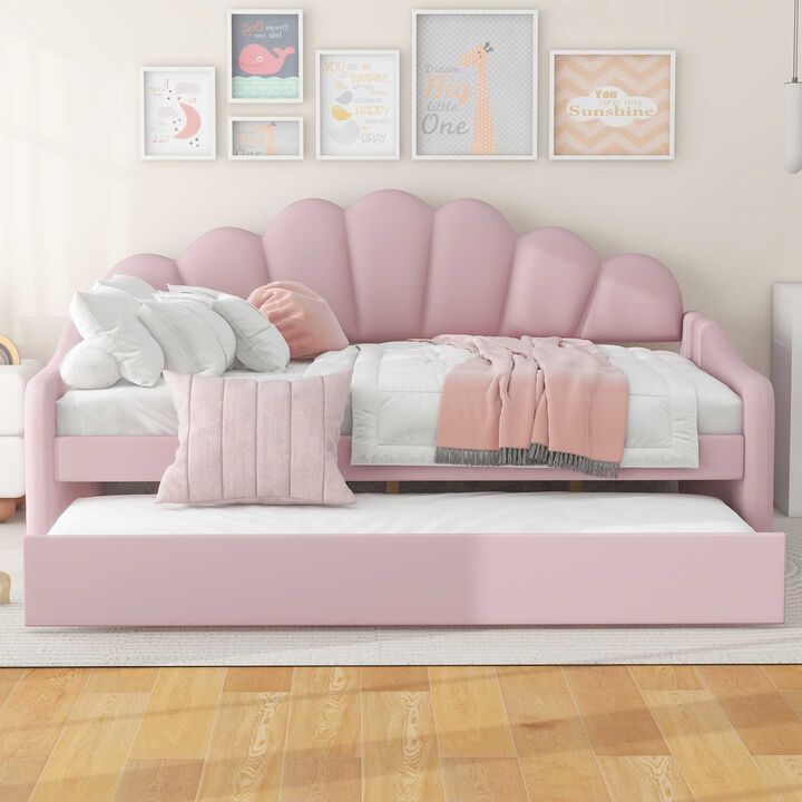 Merax Classic Velvet Upholstered Daybed Bed Frame with Trundle