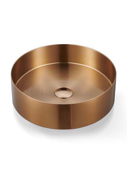 Stainless Steel Bathroom Sink with Mounting Ring & Pop-Up Drain Round Bowl Basin Rose Gold
