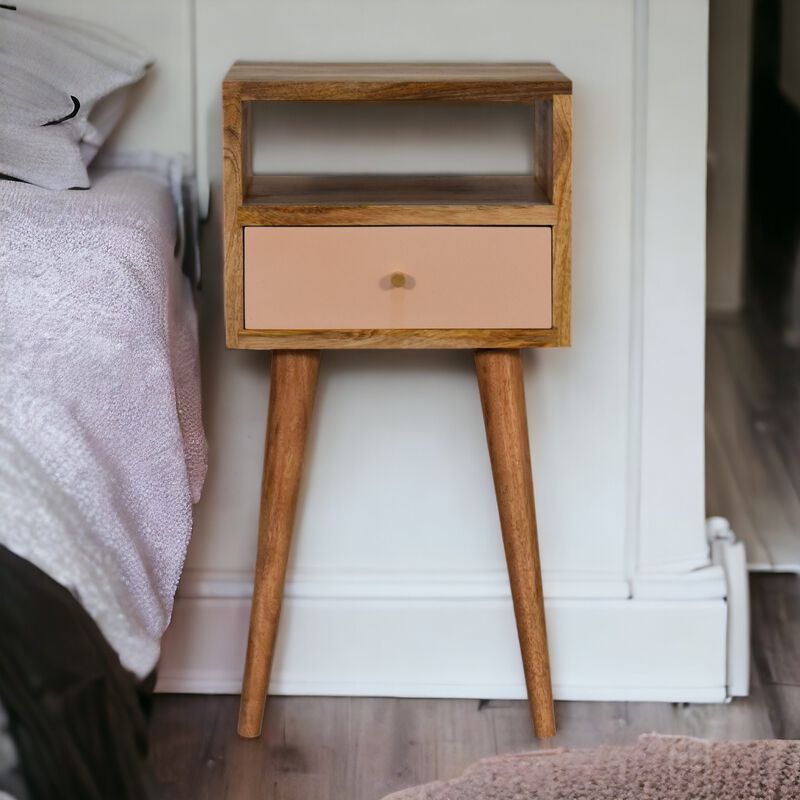 Mini Blush Hand Painted   Solid Wood 1 Drawer NightStand