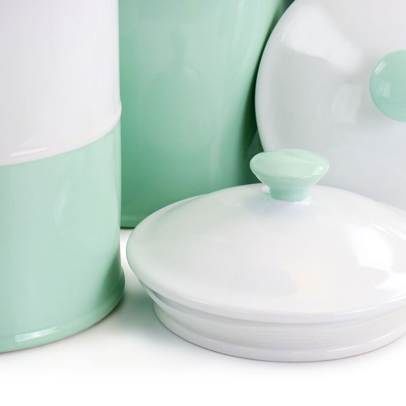 Martha Stewart Stoneware Canister and Lid 3 Piece Set in Blue and White