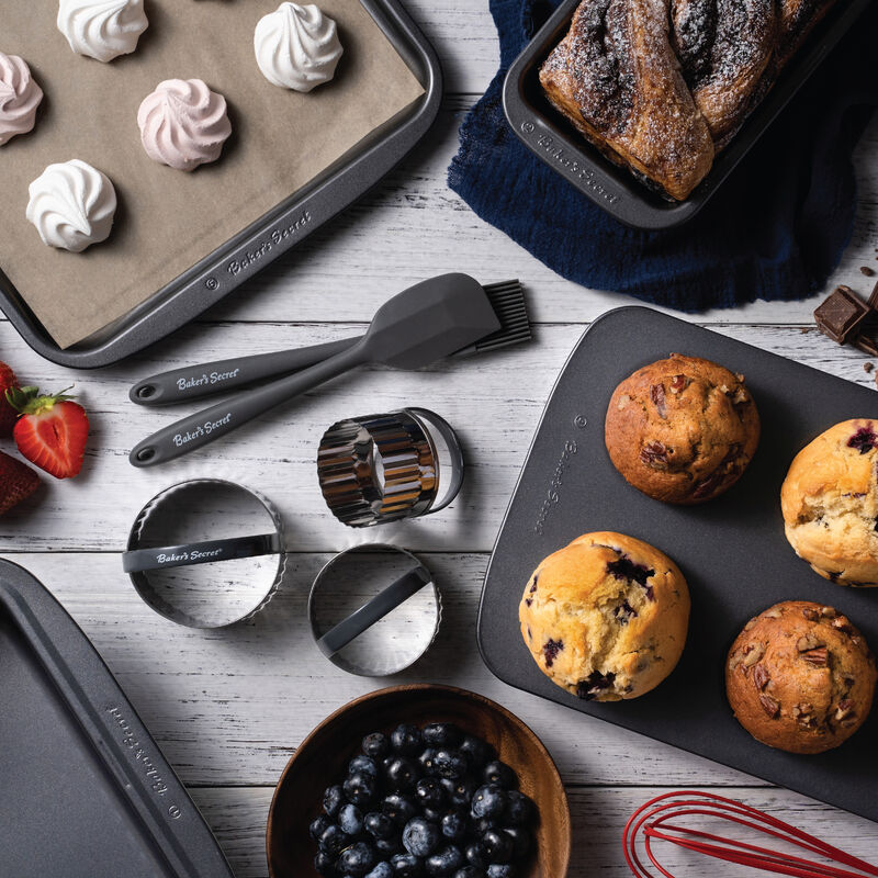 Baker's Secret Bakeware Set of 5 Pans, Stackable Nestable, Easy To Store, Nonstick Coating, Durable Carbon Steel Construction, Essentials Line,Dark Gray