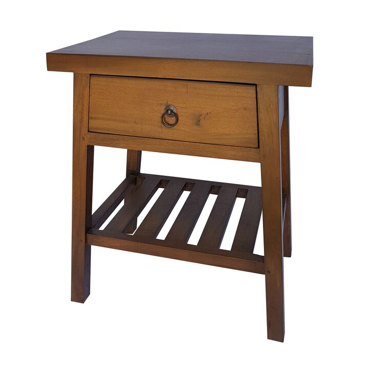 26 Inch Side Table, Classic Look, Drawer, Slatted Shelf, Modern Wood Brown - Benzara