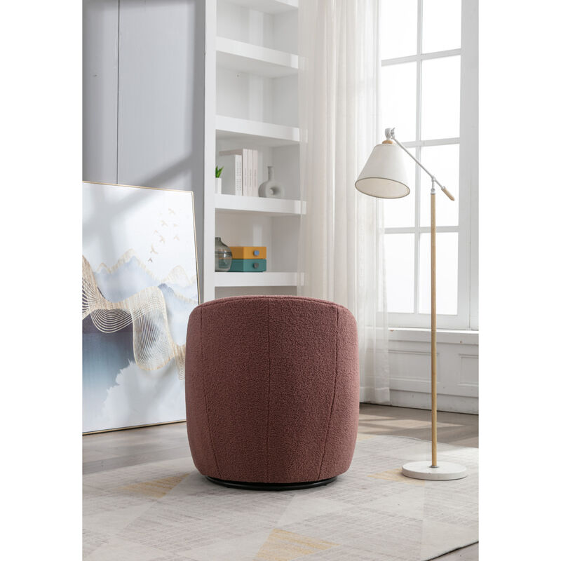 Teddy Fabric Swivel Accent Armchair Barrel Chair With Powder Coating Metal Ring, Dark
