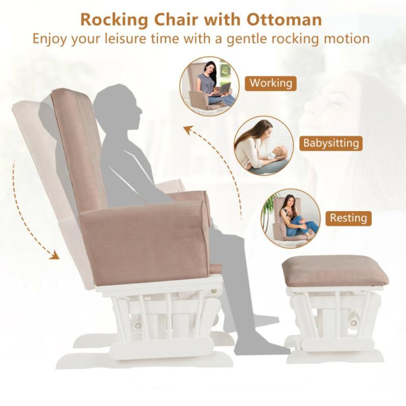 Hivvago Baby Nursery Relax Rocker Rocking Chair Glider and Ottoman Cushion Set