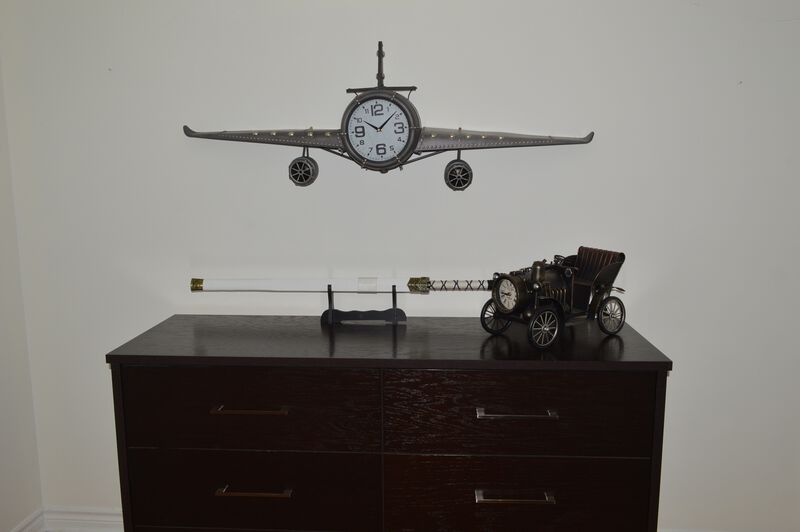 Metal Medium Silver Vintage Fighter Jet Wall Clock with black clock face