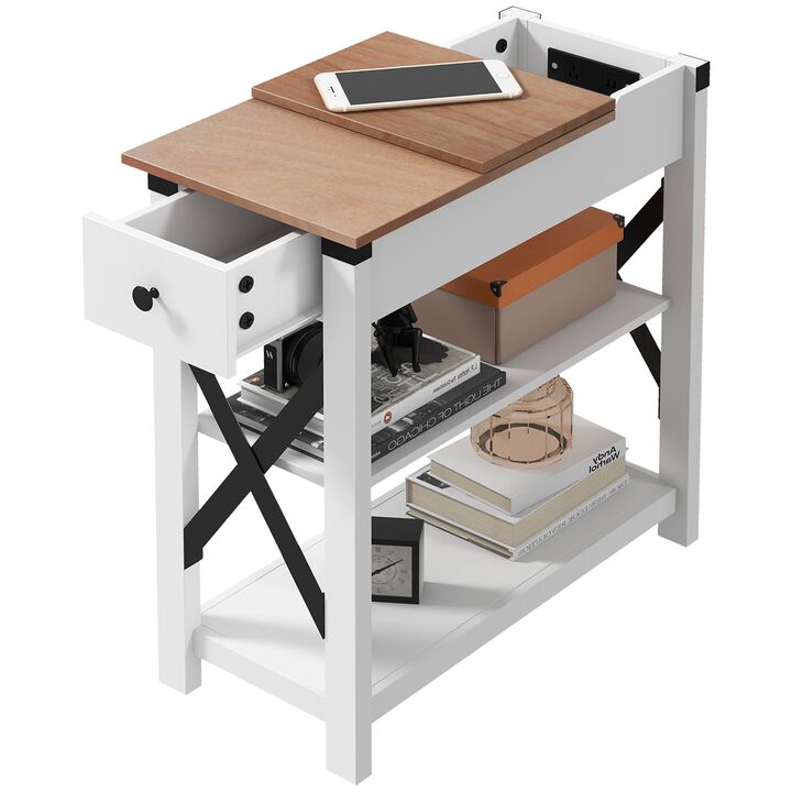 White End Side Table: Charging Station, 2 USB, 1 Outlet, 11.75" x 23.5" x 24.5"