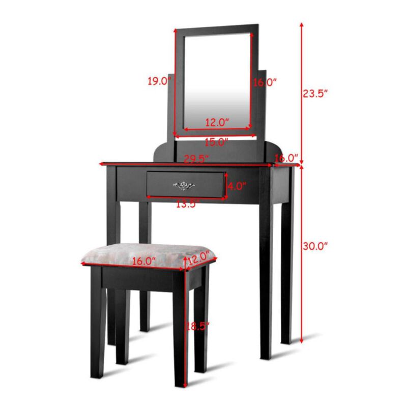 Hivvago Vanity Dressing Table Stool Set with Large Makeup Mirror