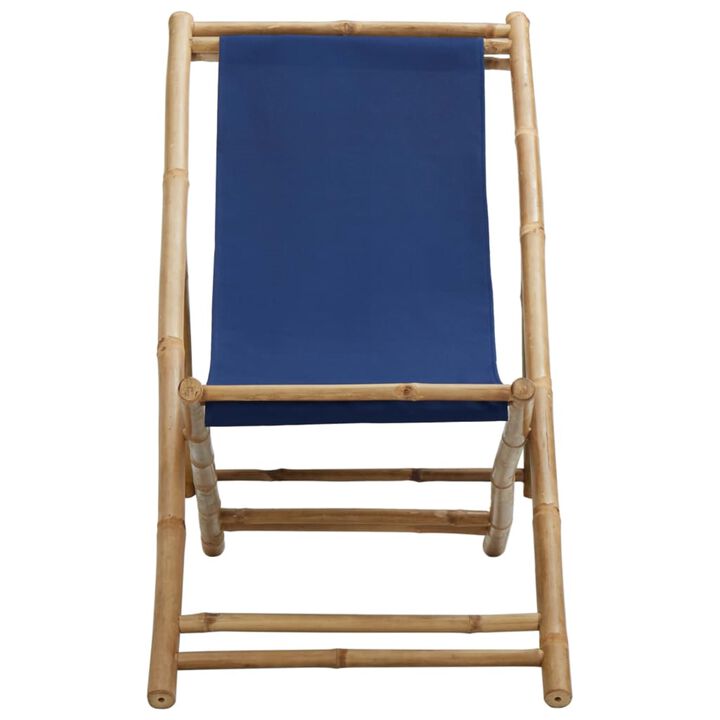 vidaXL Deck Chair Bamboo and Canvas Navy Blue