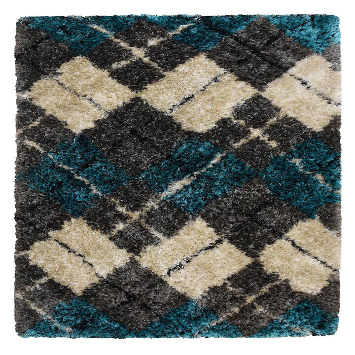 RUGSOTIC CARPETS HAND TUFTED SHAG POLYESTER ECO-FRIENDLY AREA RUGS  - 6'x6', Square, Multicolor, Geometric Modern Design, High Pile Thick Handmade Anti Skid Rugs for Living Room, Bed Room K00015
