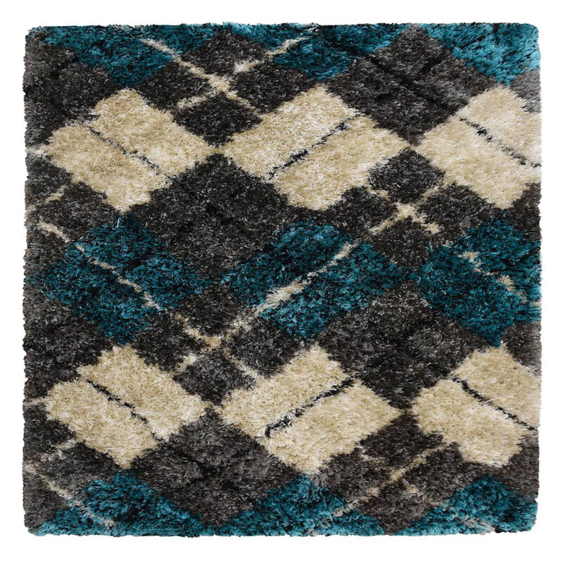 RUGSOTIC CARPETS HAND TUFTED SHAG POLYESTER ECO-FRIENDLY AREA RUGS  - 6'x6', Square, Multicolor, Geometric Modern Design, High Pile Thick Handmade Anti Skid Rugs for Living Room, Bed Room K00015