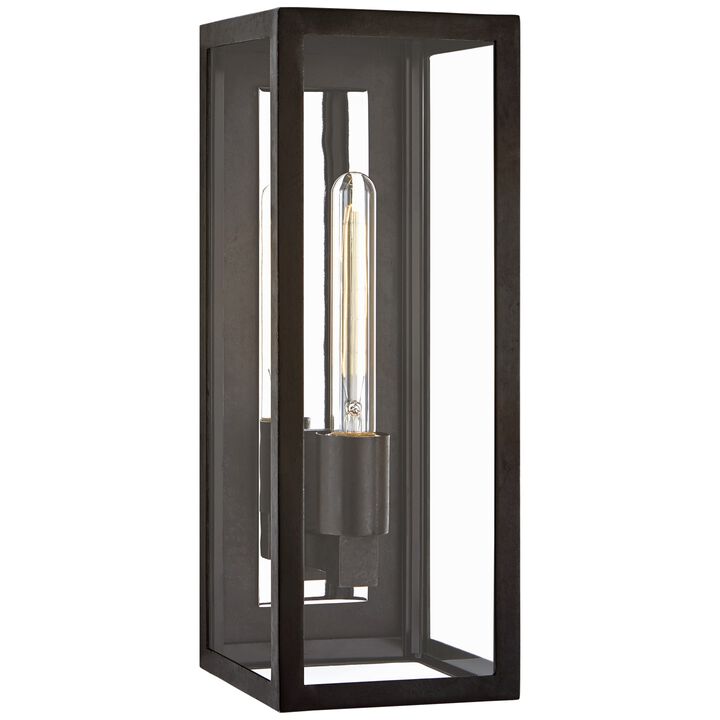 Fresno Large Tall 3/4 Wall Lantern in Aged Iron with Clear Glass