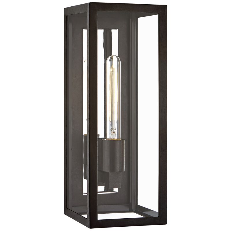 Fresno Large Tall 3/4 Wall Lantern in Aged Iron with Clear Glass