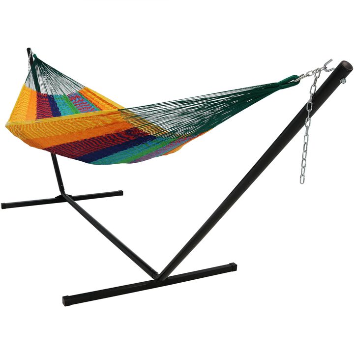 Sunnydaze 2-Person Cotton/Nylon Hammock with Steel Stand