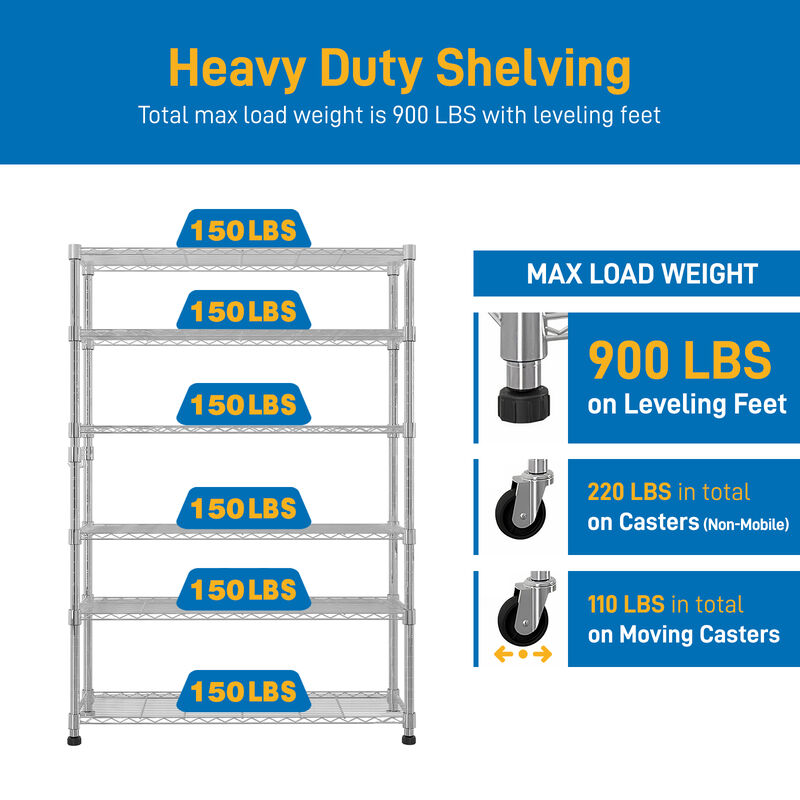 6-Tier Shelving Unit Disassemblable Storage Rack with Wheels for Easy Mobility