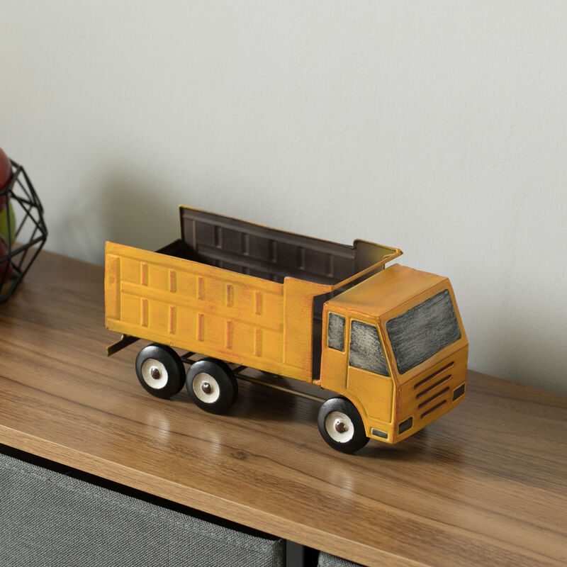 Decorative Rustic Metal Yellow Single Bottle Truck Wine Holder for Tabletop or Countertop