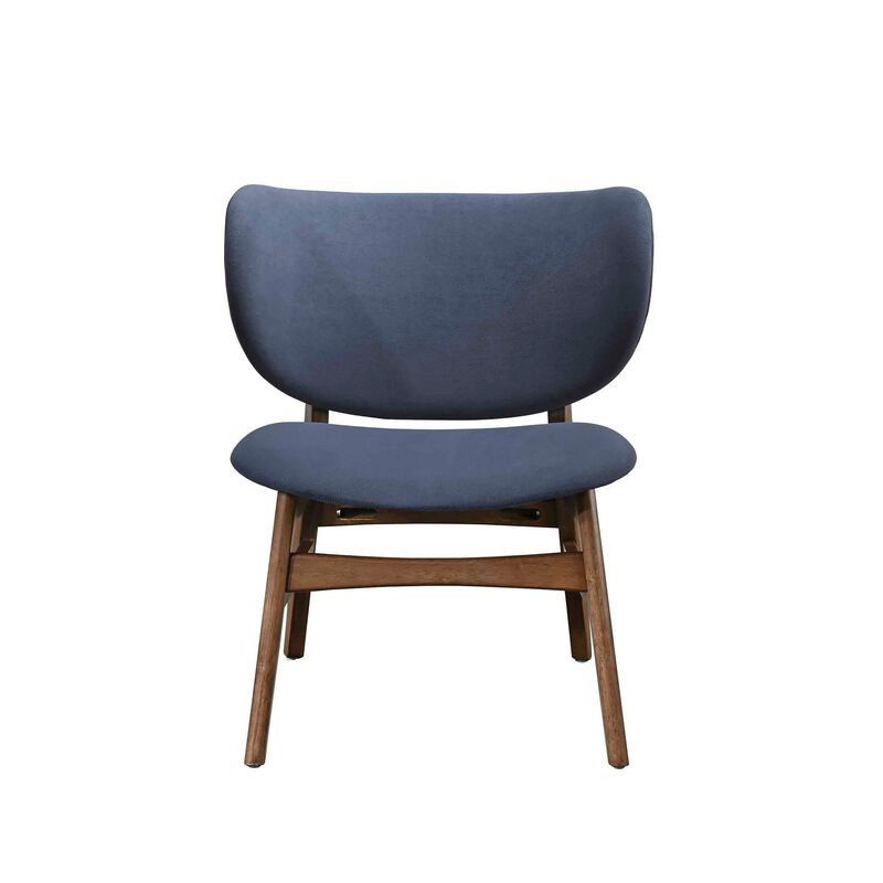 Isina Dining Side Chair, Slate Blue Polyester, Walnut Brown Solid Wood - Benzara