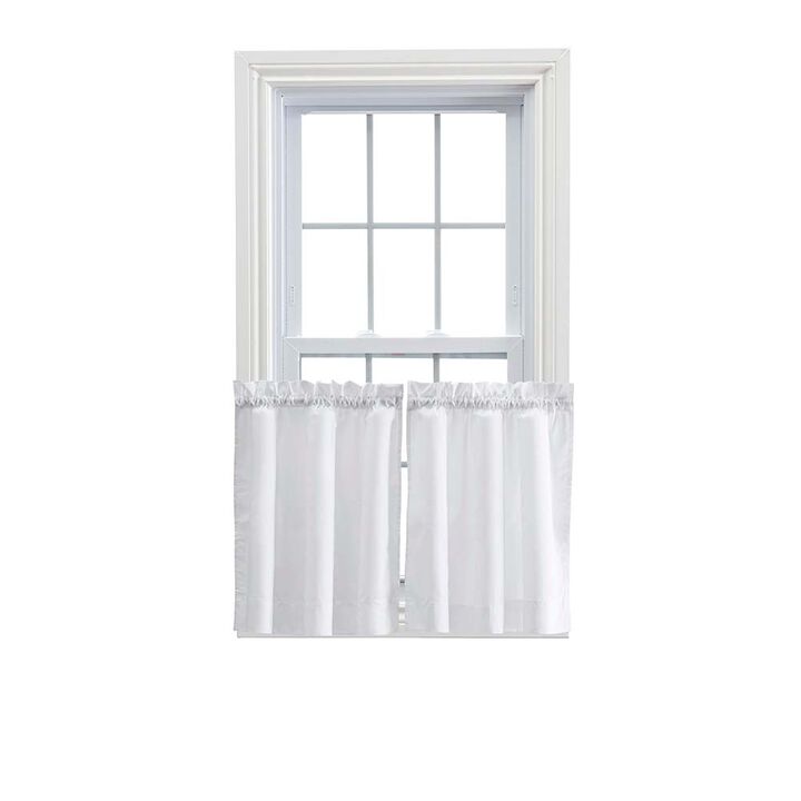 Ellis Stacey 1.5" Rod Pocket High Quality Fabric Solid Color Window Tailored Tier Pair 56"x24" White