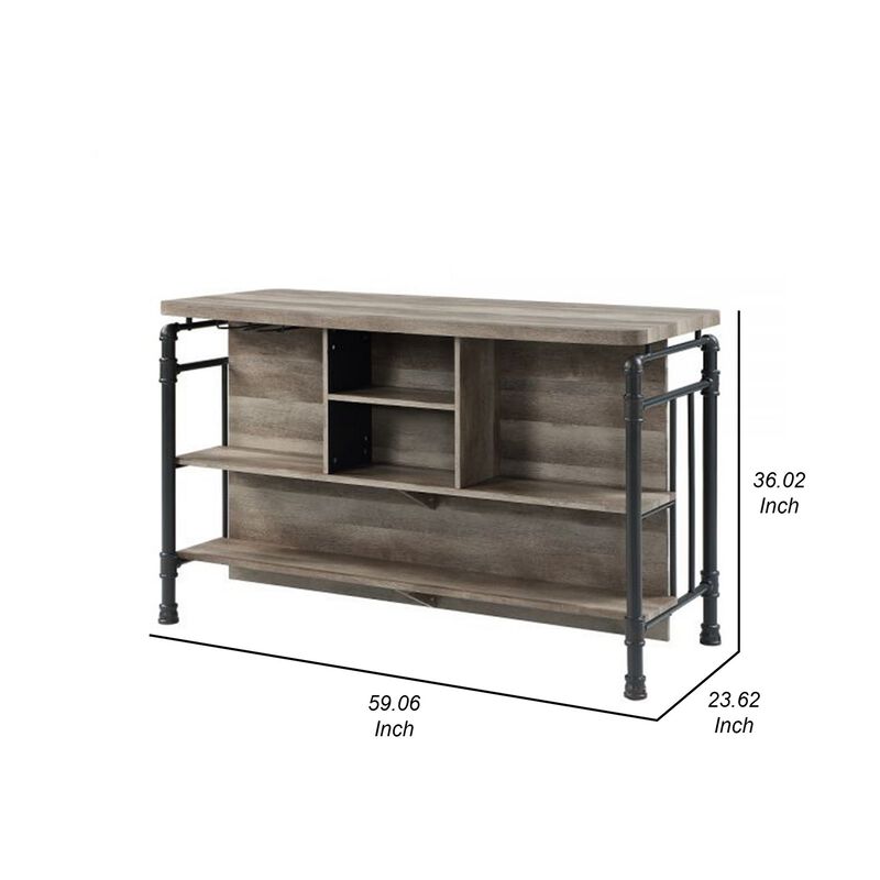 59 Inch Kitchen Island with 2 Shelves, Industrial Antique Oak Brown, Gray - Benzara