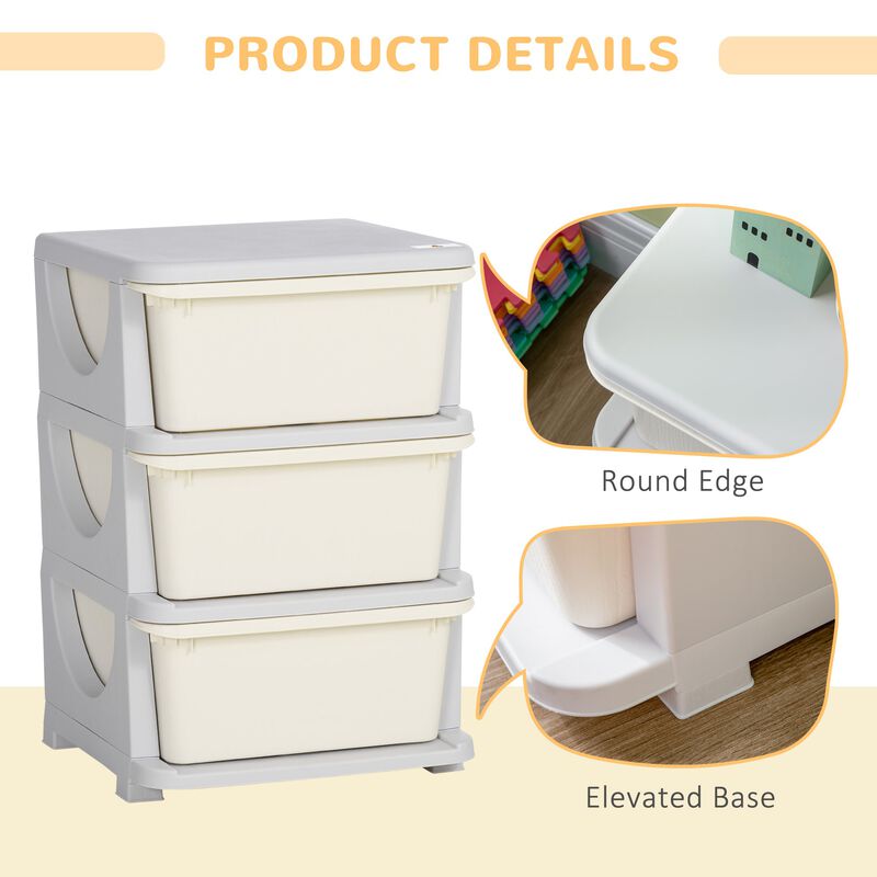 Cream White Kids' Storage: 3-Tier Organizer with Spacious Drawers